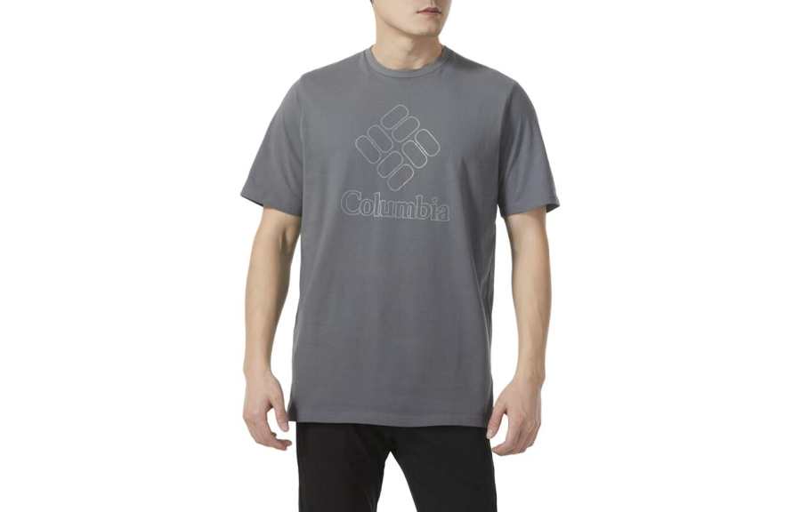Columbia T Shirts Men's Gray Crew Neck Moderate Straight Fit