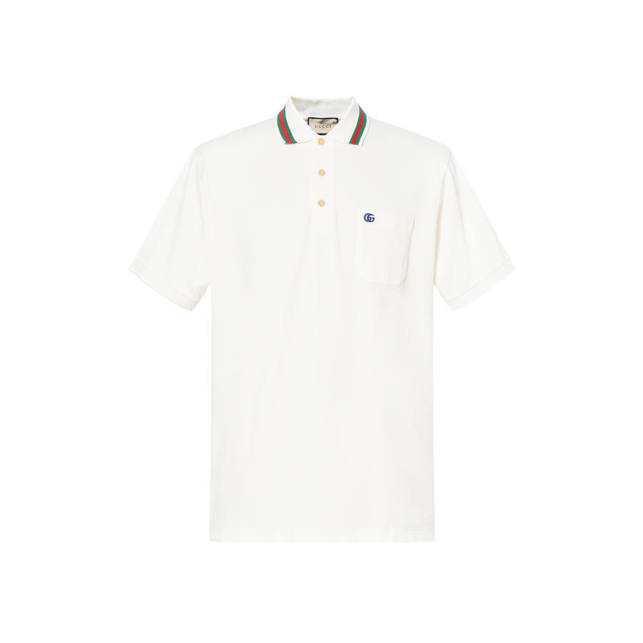 GUCCI Double G Cotton Piqué Polo Shirt Men's White
