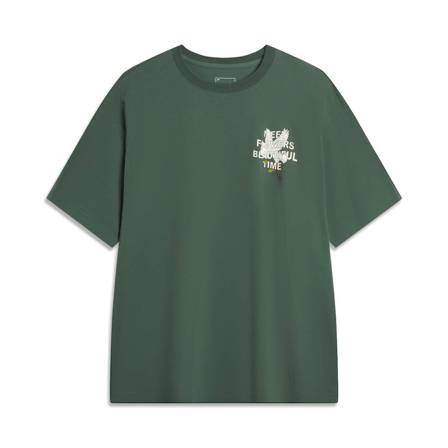Li-Ning Li Ning Drop Shoulder Sleeve T Shirt Unisex Maple Tree Green
