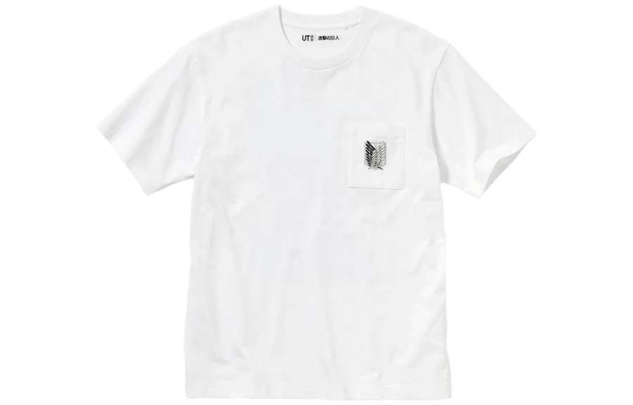 UNIQLO X Attack On Titan T Shirts Men's White Crew Neck Moderate Straight Fit