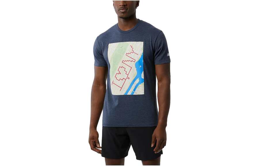 New Balance New Balance Run For Life T Shirts Men's Dark Blue Crew Neck Moderate