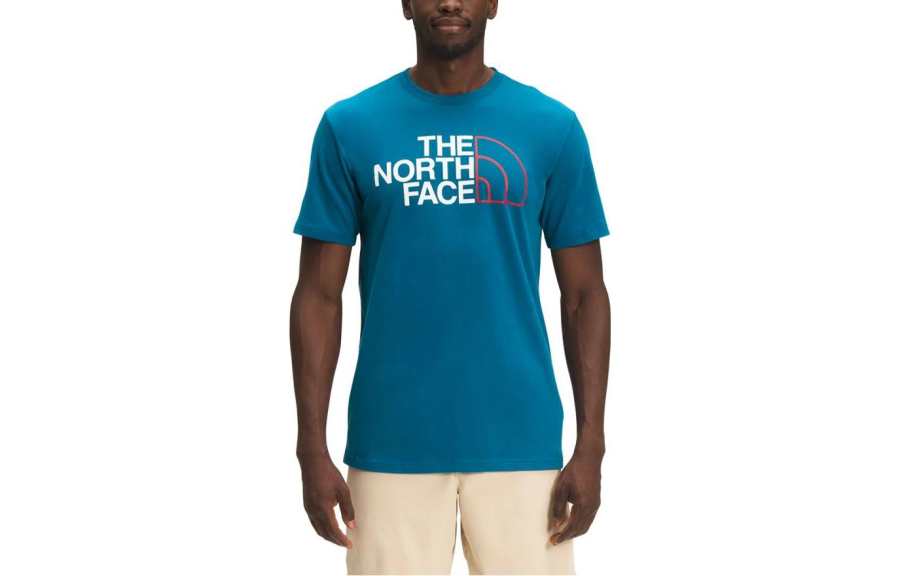 THE NORTH FACE T Shirts Men's Blue Crew Neck Moderate Straight Fit