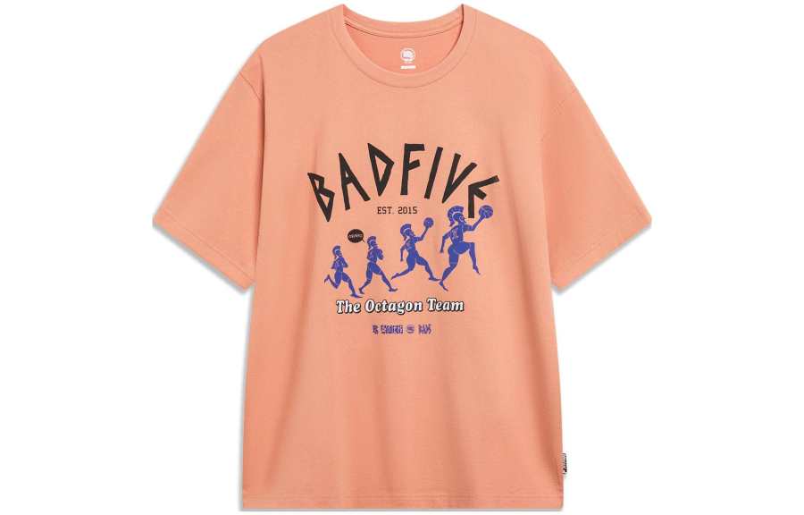 Li-Ning Li Ning T Shirts Men's Sunset Orange Crew Neck Moderate Straight Fit