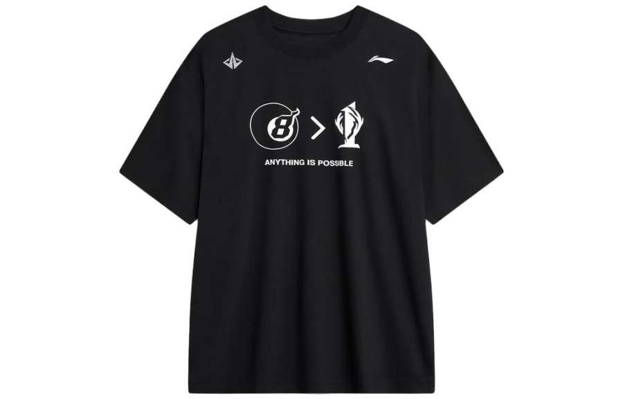 Li-Ning Li Ning T Shirts Men's Black Crew Neck Moderate Straight Fit