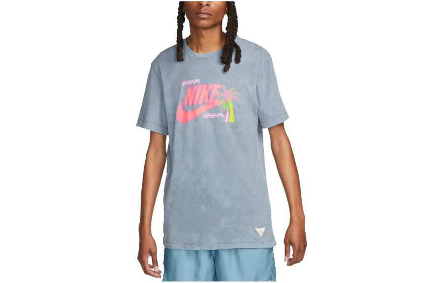 Nike Nike T Shirts Men's Pink/Blue Crew Neck Moderate Straight Fit