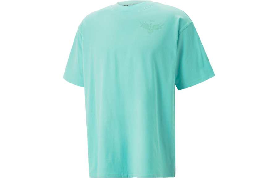 PUMA T Shirts Men's Aqua Green Crew Neck Moderate Straight Fit
