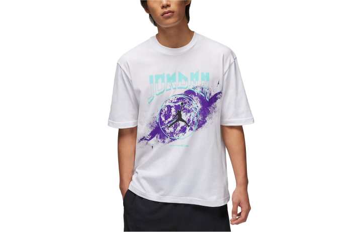Jordan Jordan M J SPRT GFX T Shirts Men's White Crew Neck Moderate Straight Fit