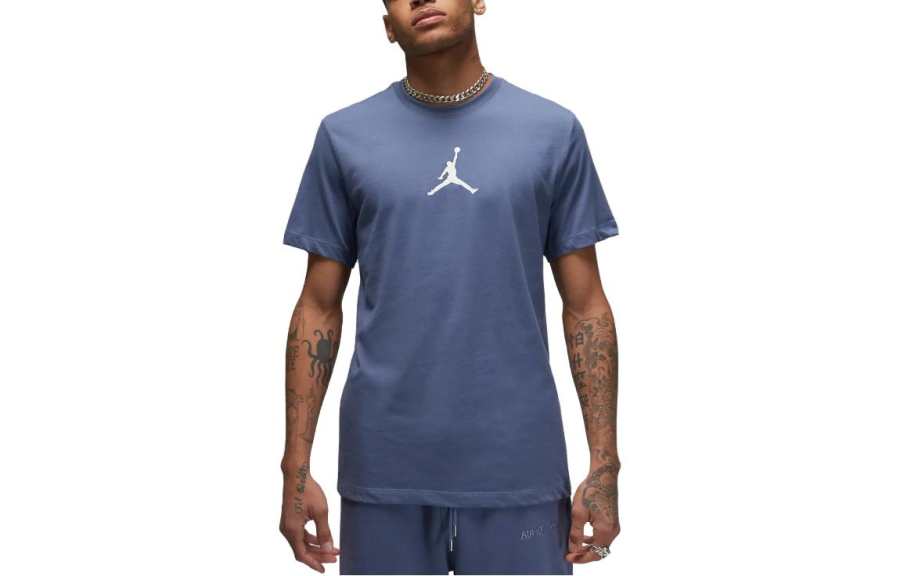 Jordan Jordan Jumpman T Shirts Men's Steel Blue Crew Neck Moderate Straight Fit