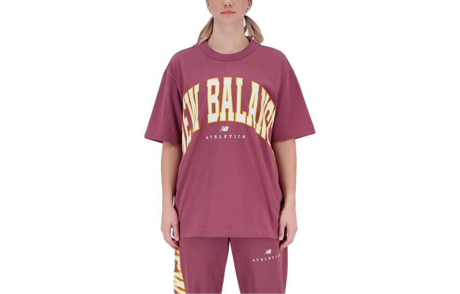 New Balance New Balance T Shirts Unisex Burgundy Crew Neck Moderate Straight Fit