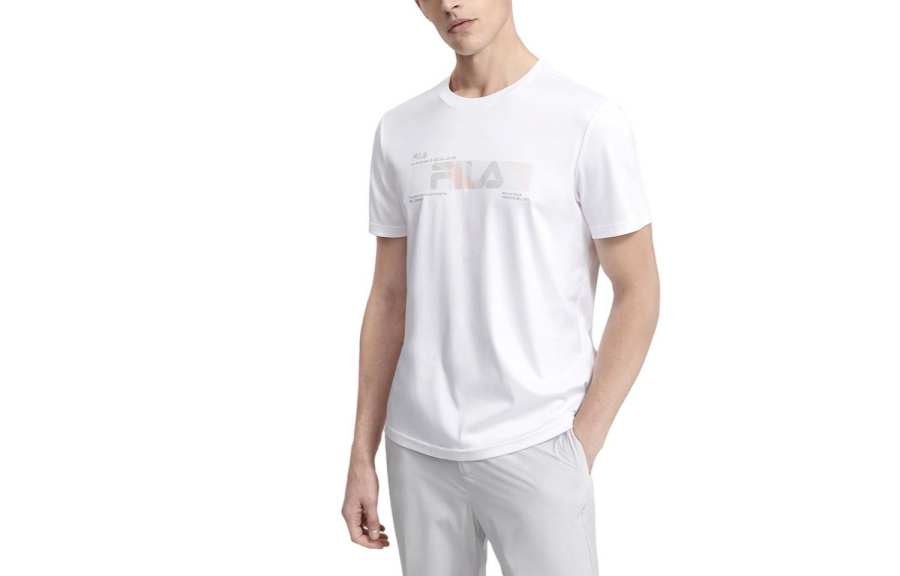 FILA T Shirts Men's White Crew Neck Moderate Straight Fit