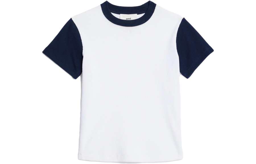 AMIPARIS T Shirts Unisex White Blue Crew Neck Moderate Straight Fit