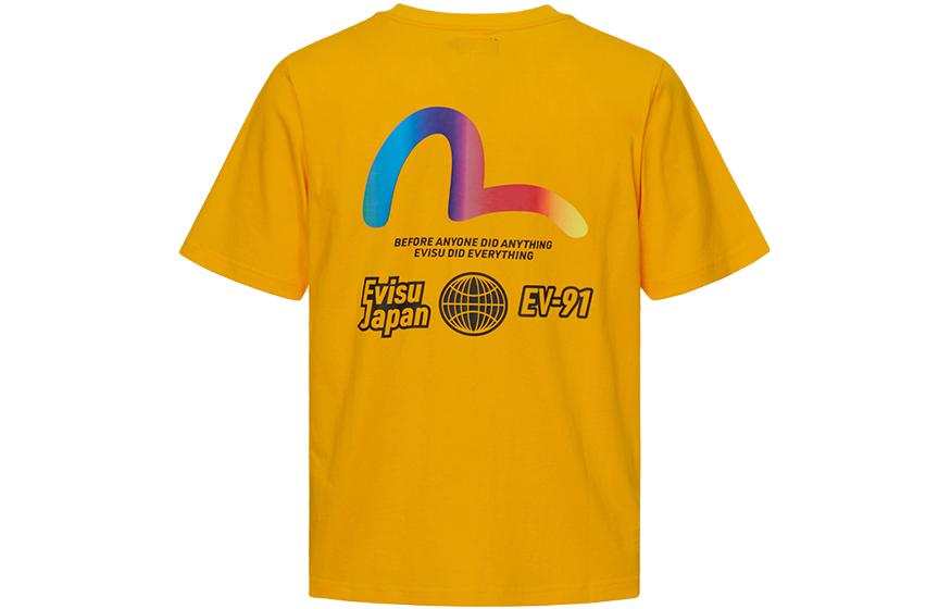 EVISU T Shirts Men's Yellow Crew Neck Moderate Straight Fit