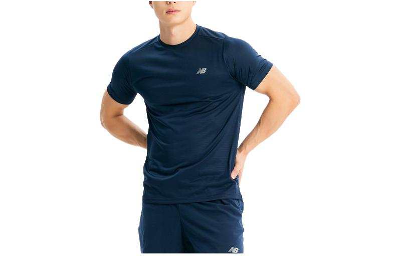 New Balance New Balance T Shirts Men's Blue Crew Neck Moderate Straight Fit