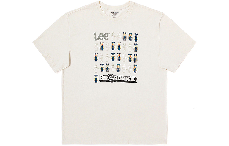 Lee X BE@RBRICK T Shirts Men's White Crew Neck Moderate Straight Fit