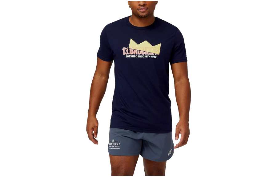 New Balance New Balance Half Crown T Shirts Men's Blue Crew Neck Moderate