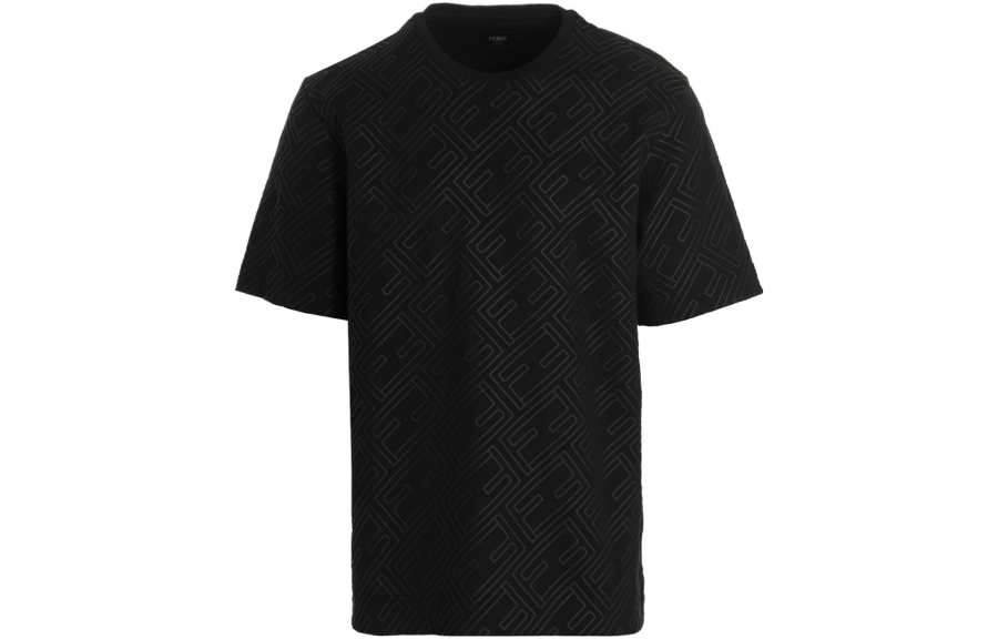 FENDI T Shirts Men's Black Crew Neck Moderate Straight Fit