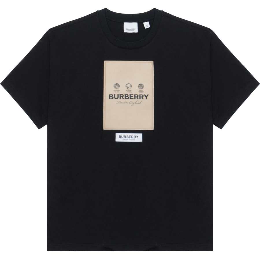 Burberry Men Label Applique Cotton Oversized T-Shirt Black