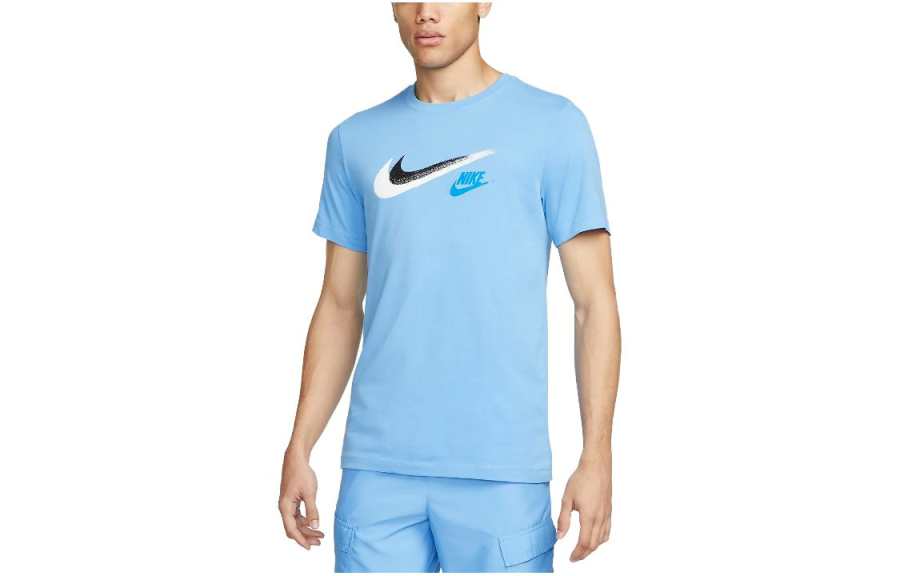 Nike Nike T Shirts Men's Sky Blue Crew Neck Moderate Straight Fit