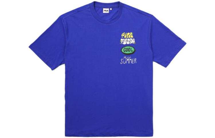 FILA T Shirts Unisex Blue Crew Neck Moderate Straight Fit