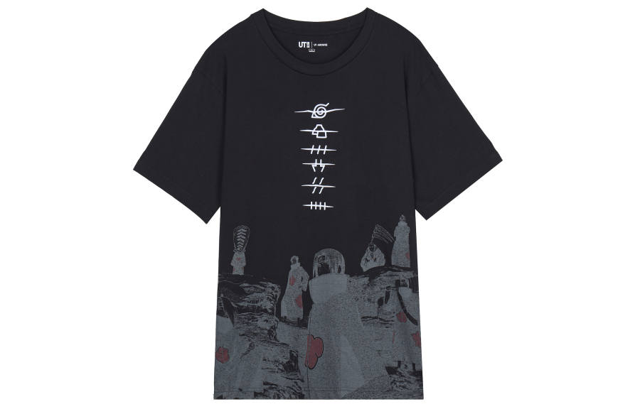 UNIQLO X Naruto SS23 T Shirts Unisex Black Crew Neck Moderate Straight Fit