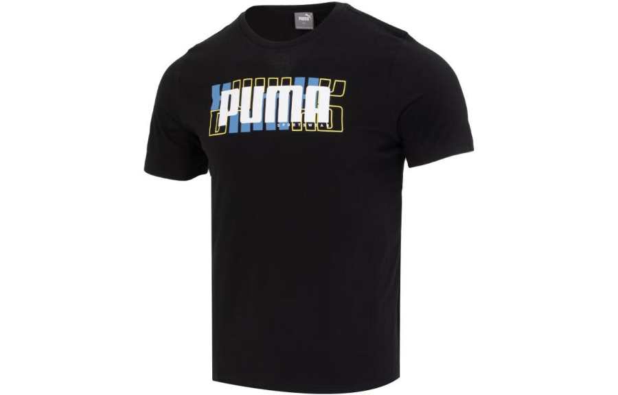 PUMA T Shirts Men's Black Crew Neck Moderate Straight Fit