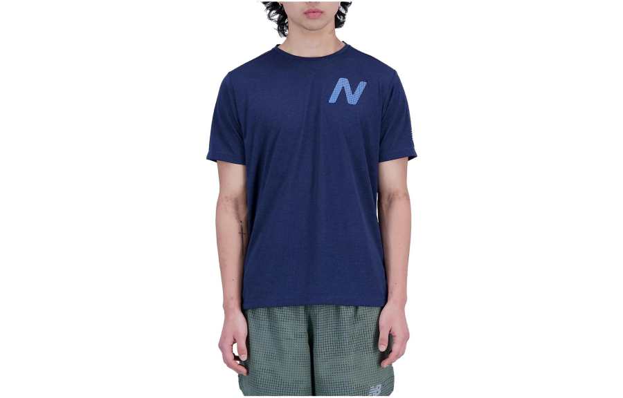 New Balance New Balance T Shirts Men's Marine Blue Crew Neck Moderate Straight Fit
