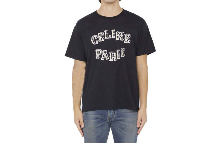 CELINE Embellished Logo Embroidered Cotton Jersey T Shirt