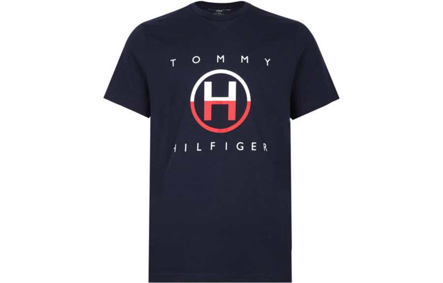 Tommy Hilfiger T Shirts Men's Marine Blue Crew Neck Moderate Straight Fit