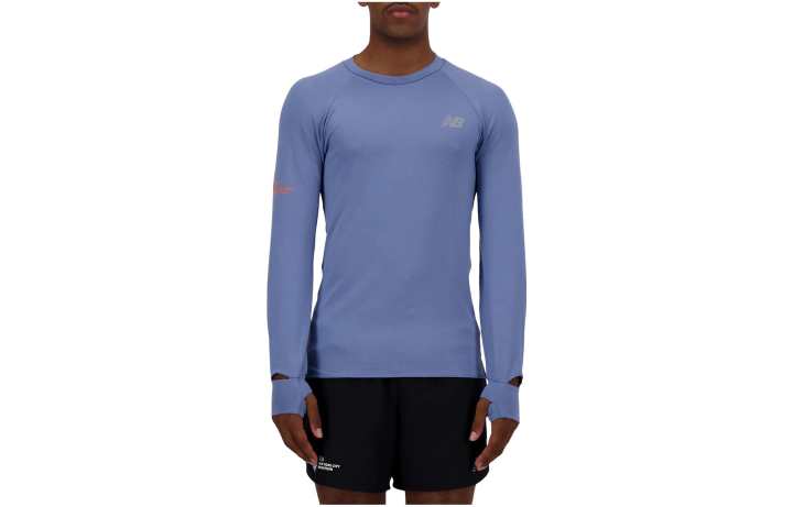 New Balance New Balance T Shirts Men's Aqua Silver Blue Crew Neck Moderate Straight Fit