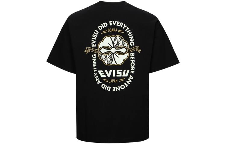 EVISU T Shirts Men's Black Crew Neck Moderate Straight Fit