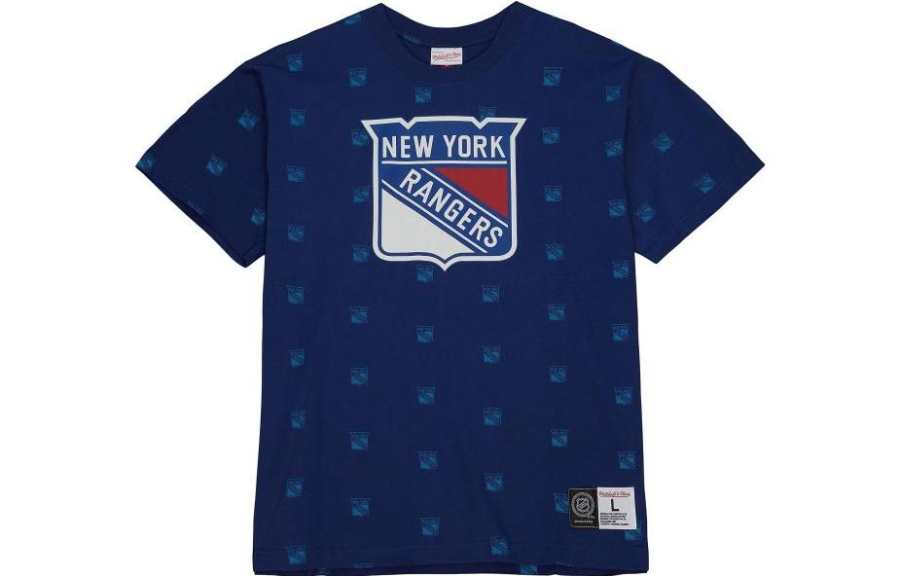 Mitchell Ness T Shirts Men's Navy Blue Crew Neck Moderate Straight Fit