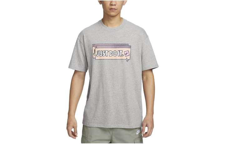 Nike Nike T Shirts Men's Gray Crew Neck Moderate Straight Fit