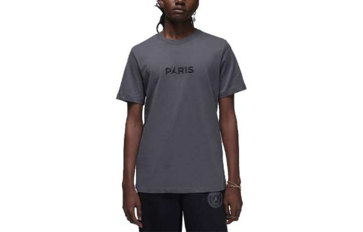 Jordan Jordan PSG T Shirts Men's Dark Gray Crew Neck Moderate Straight Fit