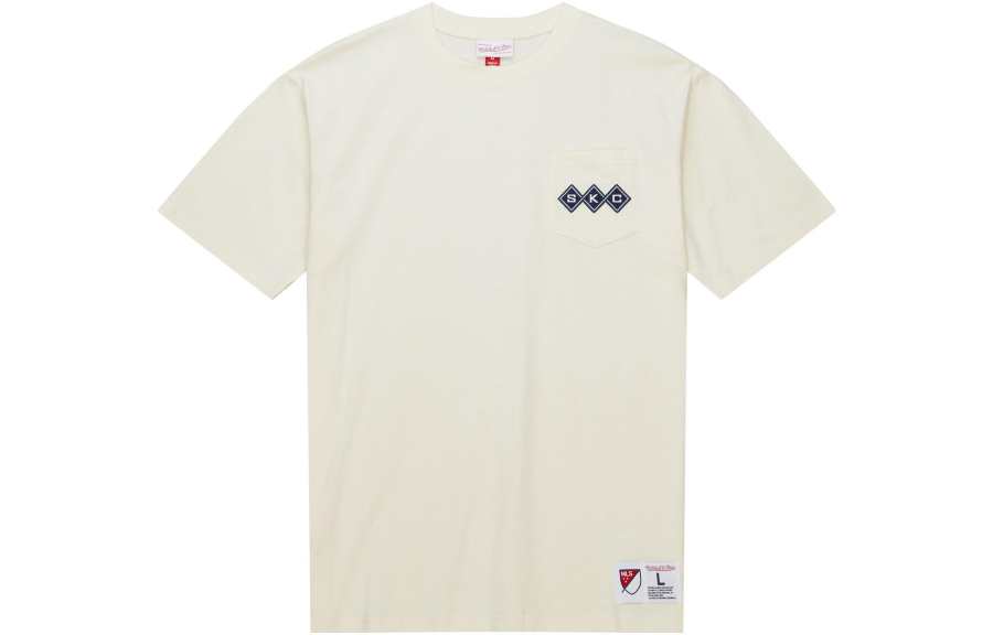 Mitchell Ness T Shirts Men's Ecru Crew Neck Moderate Straight Fit