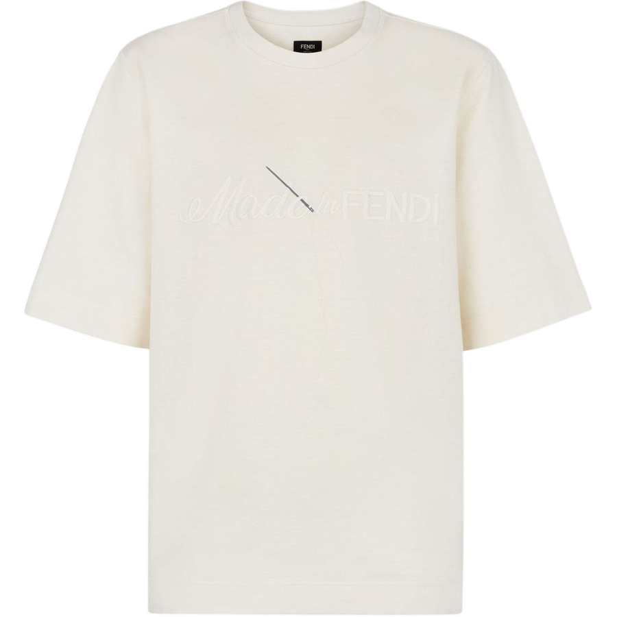 FENDI T Shirts Men's White Crew Neck Moderate Straight Fit