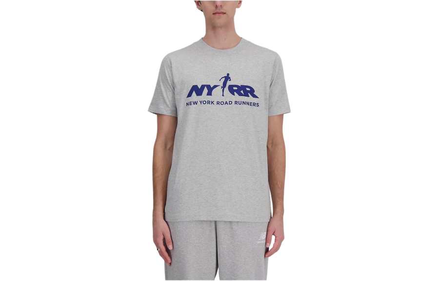 New Balance New Balance T Shirts Men's Gray Crew Neck Moderate Straight Fit