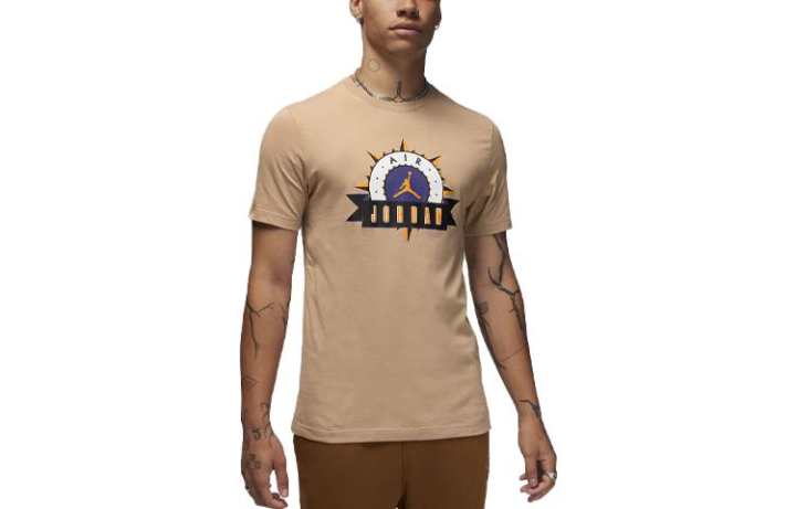 Jordan Jordan T Shirts Men's Khaki Crew Neck Moderate Straight Fit