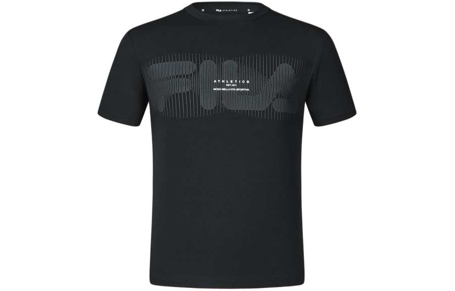 FILA T Shirts Men's Pitch Black Crew Neck Moderate Straight Fit