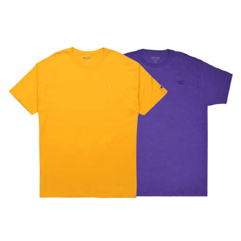 Champion T Shirts Unisex Yellow+Purple Crew Neck Moderate Straight Fit