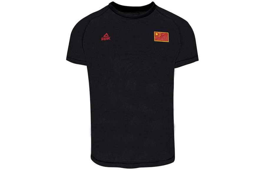 PEAK T Shirts Men's Black Crew Neck Moderate Straight Fit