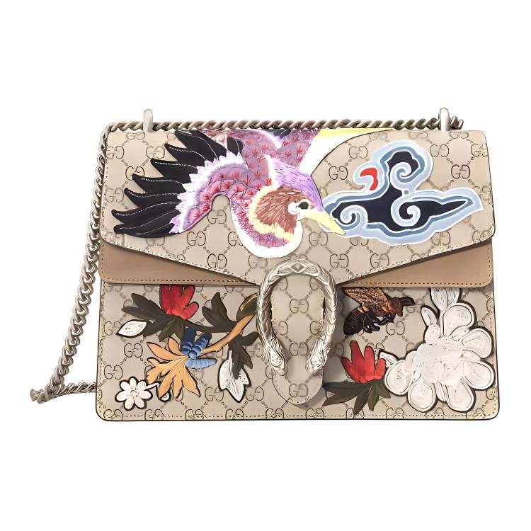 GUCCI Canvas With Leather Bacchus Bag, Crossbody Bag, Shoulder Bag Medium Women's Beige