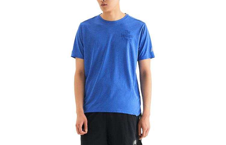 New Balance New Balance T Shirts Men's Blue Crew Neck Moderate Straight Fit
