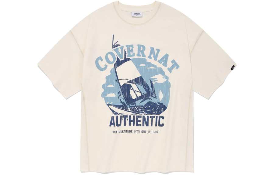 COVERNAT T Shirts Unisex Ivory Crew Neck Moderate Straight Fit