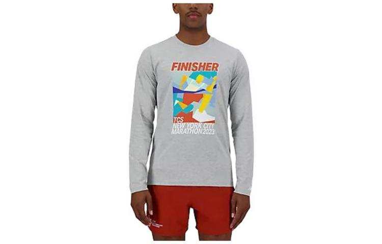 New Balance New Balance T Shirts Men's Gray Crew Neck Moderate Straight Fit