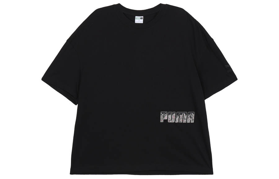 PUMA T Shirts Men's Black Crew Neck Moderate Straight Fit