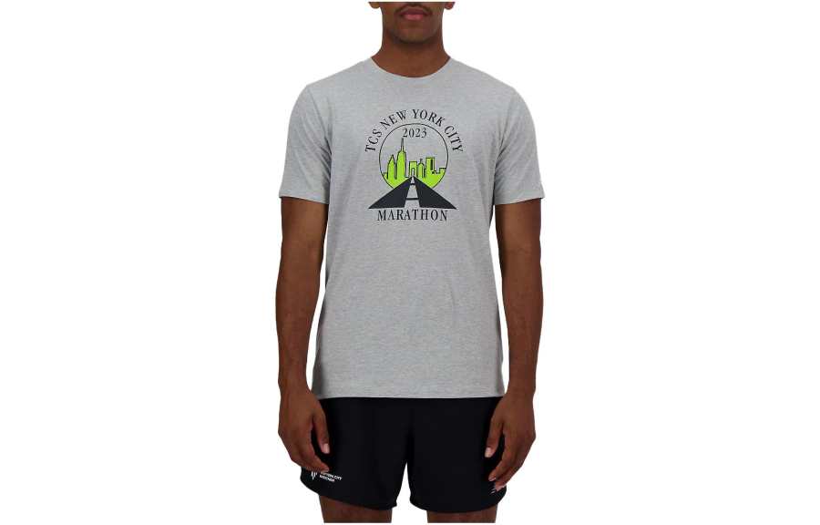 New Balance New Balance T Shirts Men's Gray Crew Neck Moderate Straight Fit