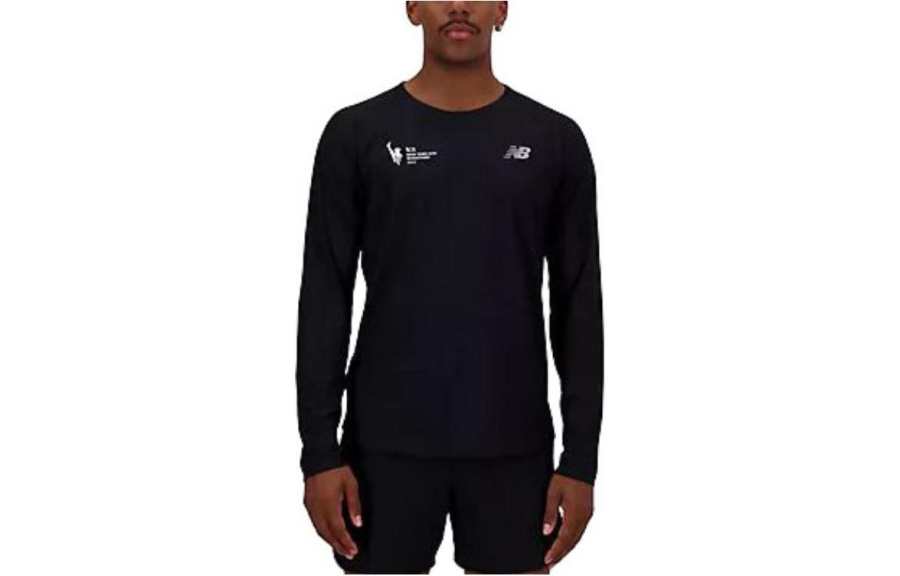 New Balance New Balance Speed Jacquard T Shirts Men's Black Crew Neck Moderate Straight Fit