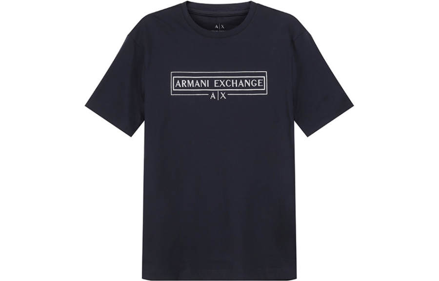 ARMANI EXCHANGE T Shirts Men's Dark Marine Blue Crew Neck Moderate Straight Fit