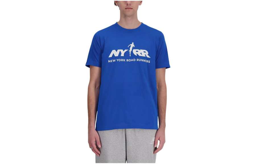 New Balance New Balance T Shirts Men's Blue Crew Neck Moderate Straight Fit