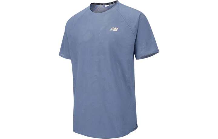 New Balance New Balance T Shirts Men's Blue Crew Neck Moderate Straight Fit